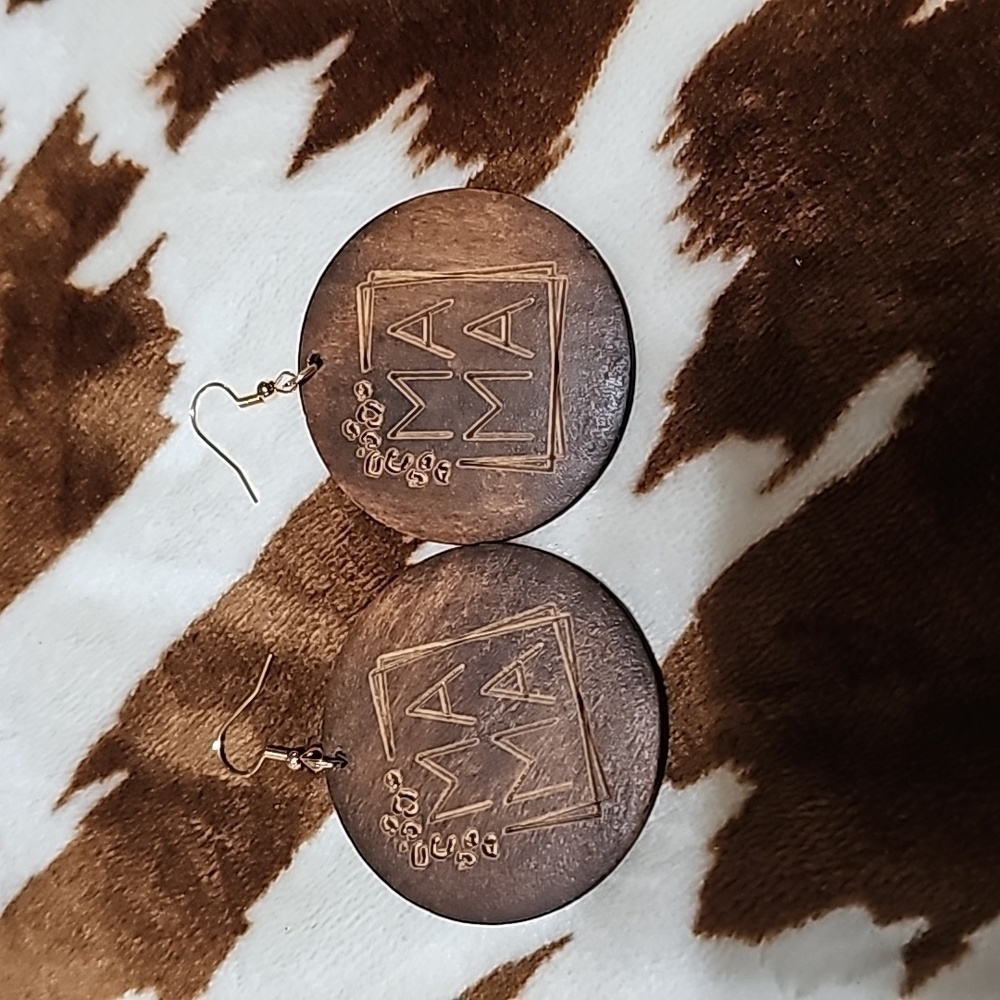 Mama Wooden Disc Earrings NWT